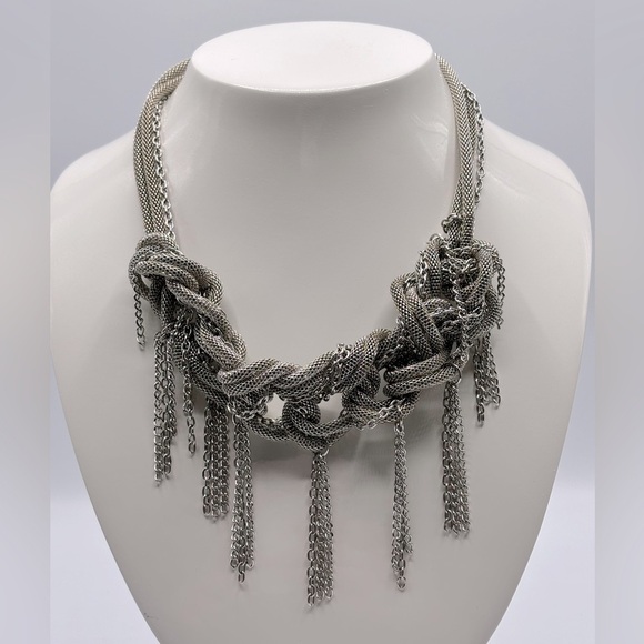 Silver Chain Mail Braided Chain Necklace Statement‎ Fashion Jewelry - Picture 1 of 3